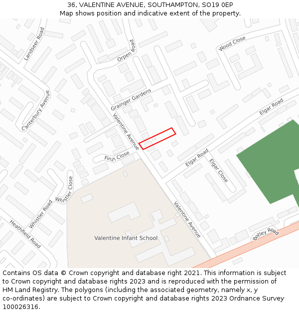 36, VALENTINE AVENUE, SOUTHAMPTON, SO19 0EP: Location map and indicative extent of plot