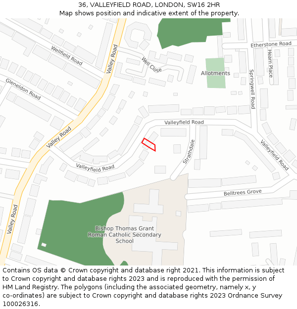 36, VALLEYFIELD ROAD, LONDON, SW16 2HR: Location map and indicative extent of plot