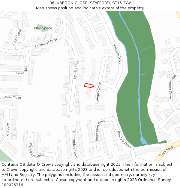 36, VARDON CLOSE, STAFFORD, ST16 3YW: Location map and indicative extent of plot
