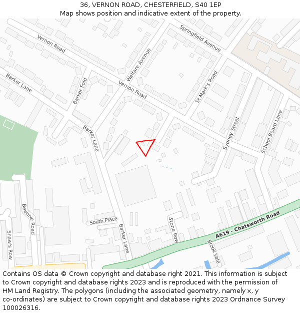 36, VERNON ROAD, CHESTERFIELD, S40 1EP: Location map and indicative extent of plot