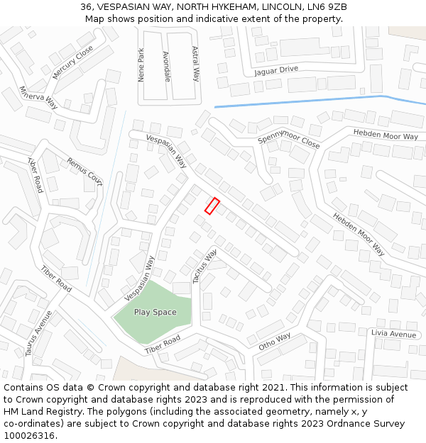 36, VESPASIAN WAY, NORTH HYKEHAM, LINCOLN, LN6 9ZB: Location map and indicative extent of plot