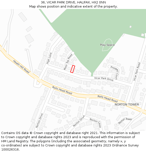 36, VICAR PARK DRIVE, HALIFAX, HX2 0NN: Location map and indicative extent of plot