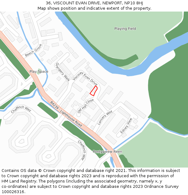 36, VISCOUNT EVAN DRIVE, NEWPORT, NP10 8HJ: Location map and indicative extent of plot