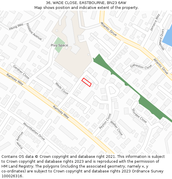36, WADE CLOSE, EASTBOURNE, BN23 6AW: Location map and indicative extent of plot