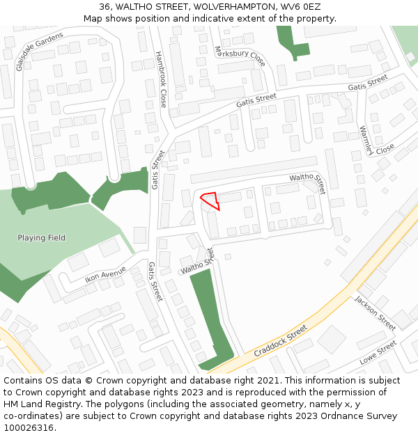 36, WALTHO STREET, WOLVERHAMPTON, WV6 0EZ: Location map and indicative extent of plot