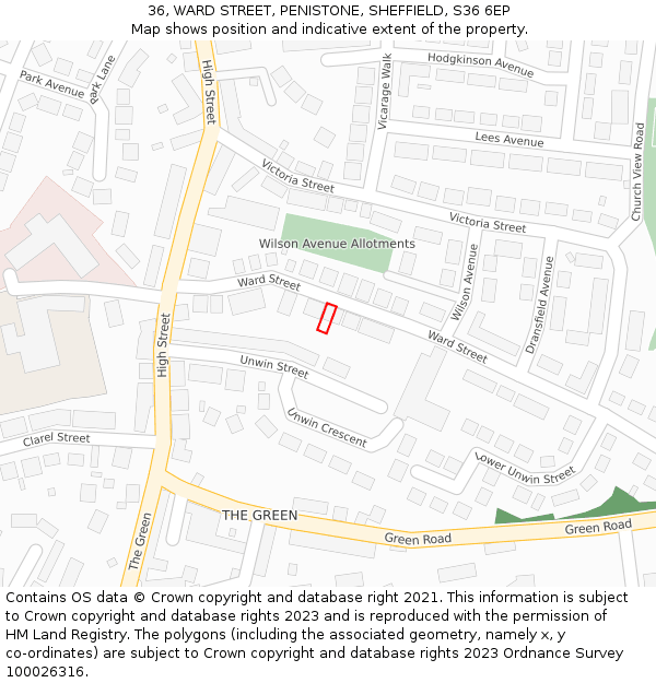 36, WARD STREET, PENISTONE, SHEFFIELD, S36 6EP: Location map and indicative extent of plot