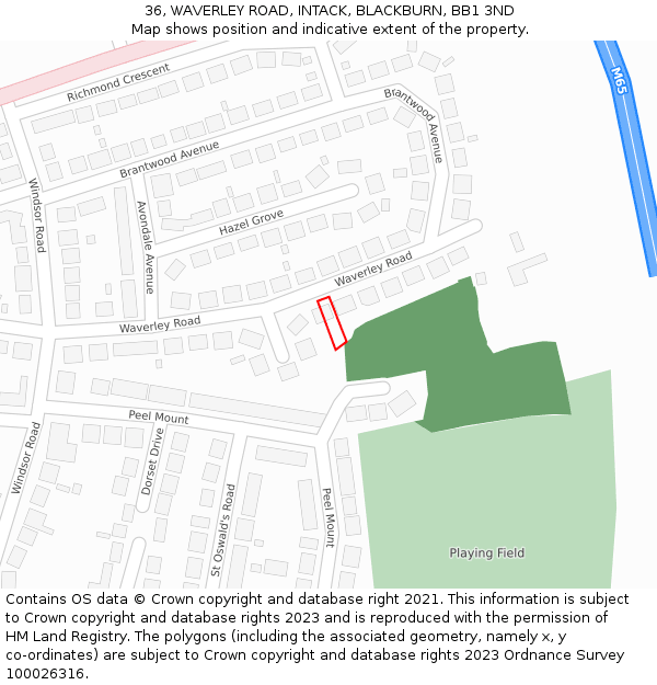 36, WAVERLEY ROAD, INTACK, BLACKBURN, BB1 3ND: Location map and indicative extent of plot