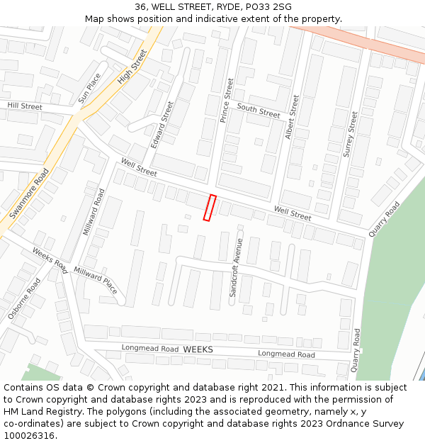 36, WELL STREET, RYDE, PO33 2SG: Location map and indicative extent of plot