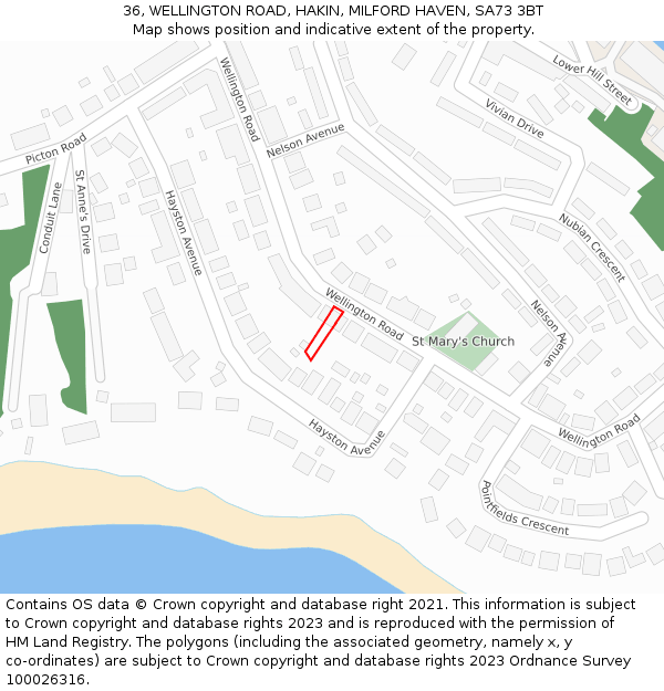 36, WELLINGTON ROAD, HAKIN, MILFORD HAVEN, SA73 3BT: Location map and indicative extent of plot
