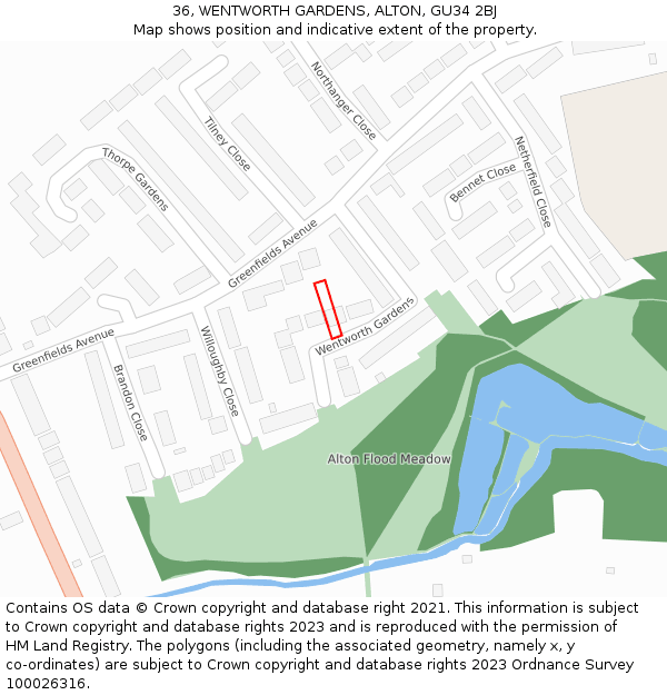 36, WENTWORTH GARDENS, ALTON, GU34 2BJ: Location map and indicative extent of plot