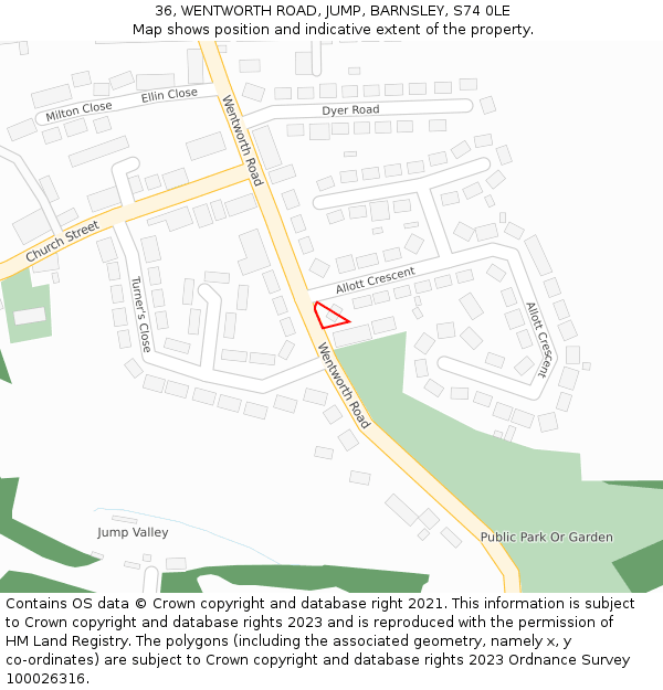 36, WENTWORTH ROAD, JUMP, BARNSLEY, S74 0LE: Location map and indicative extent of plot