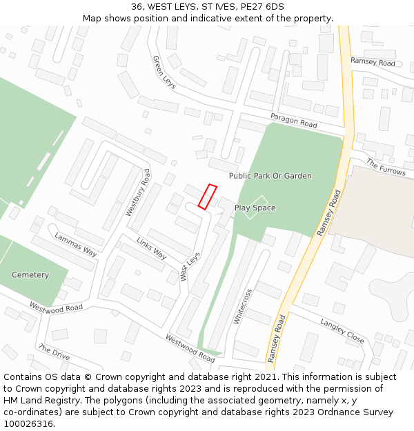 36, WEST LEYS, ST IVES, PE27 6DS: Location map and indicative extent of plot