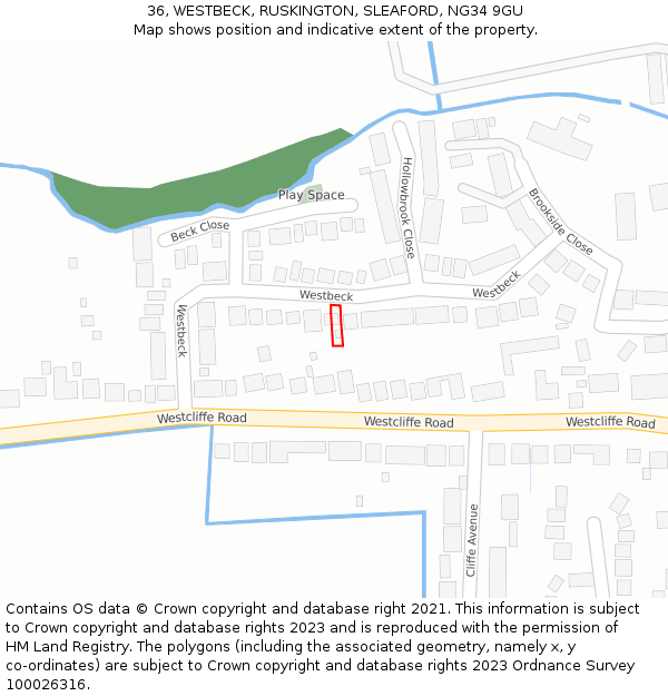 36, WESTBECK, RUSKINGTON, SLEAFORD, NG34 9GU: Location map and indicative extent of plot