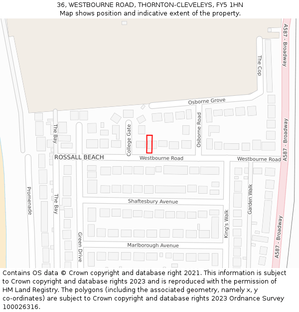 36, WESTBOURNE ROAD, THORNTON-CLEVELEYS, FY5 1HN: Location map and indicative extent of plot