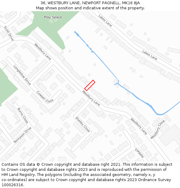 36, WESTBURY LANE, NEWPORT PAGNELL, MK16 8JA: Location map and indicative extent of plot