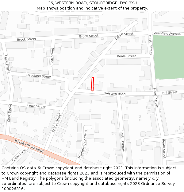 36, WESTERN ROAD, STOURBRIDGE, DY8 3XU: Location map and indicative extent of plot
