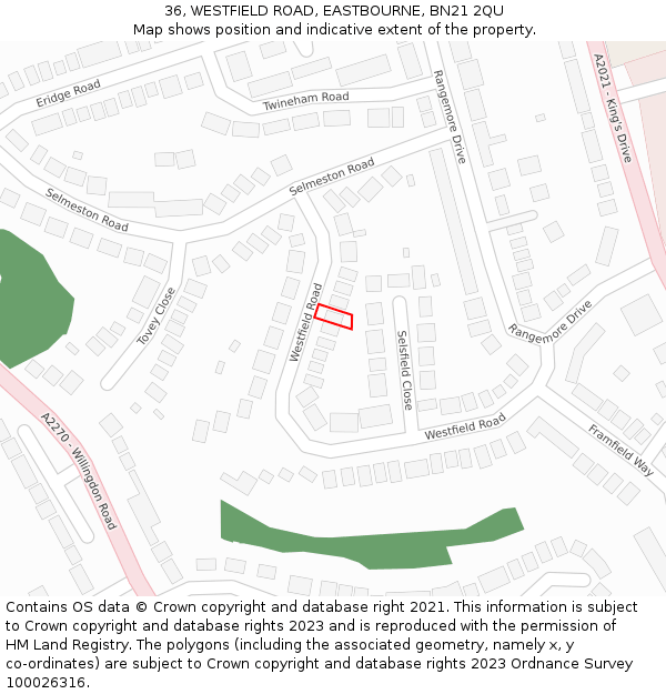 36, WESTFIELD ROAD, EASTBOURNE, BN21 2QU: Location map and indicative extent of plot