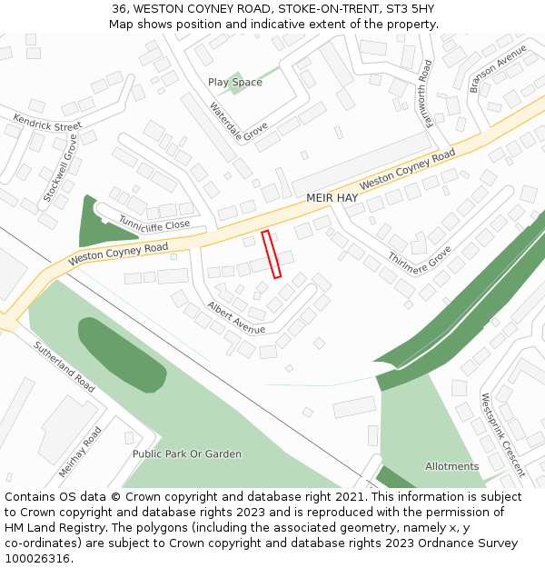 36, WESTON COYNEY ROAD, STOKE-ON-TRENT, ST3 5HY: Location map and indicative extent of plot