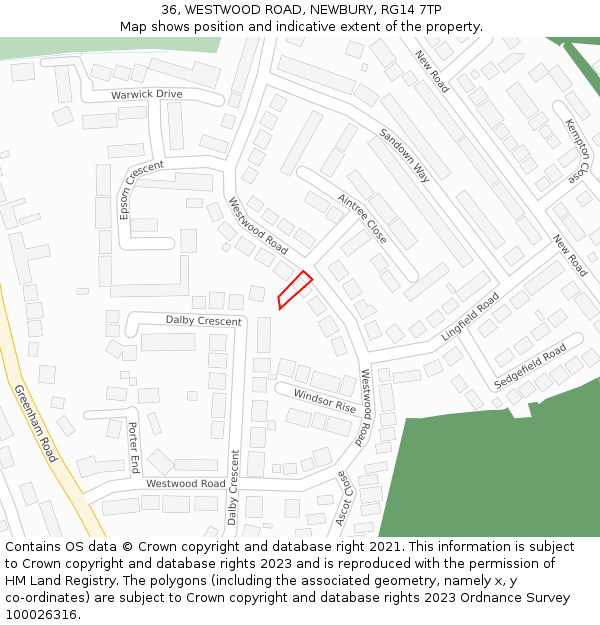 36, WESTWOOD ROAD, NEWBURY, RG14 7TP: Location map and indicative extent of plot