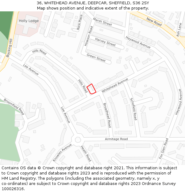 36, WHITEHEAD AVENUE, DEEPCAR, SHEFFIELD, S36 2SY: Location map and indicative extent of plot