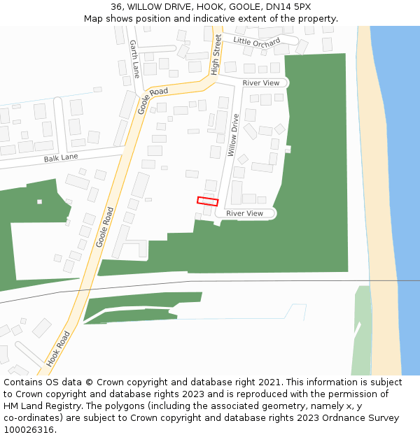 36, WILLOW DRIVE, HOOK, GOOLE, DN14 5PX: Location map and indicative extent of plot