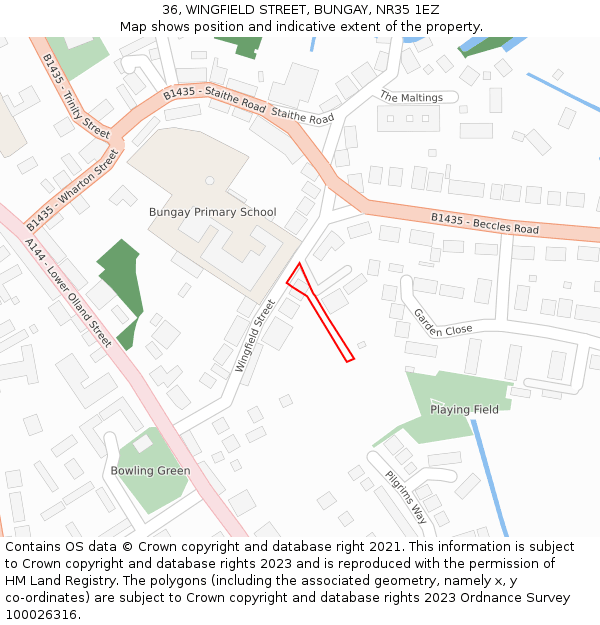 36, WINGFIELD STREET, BUNGAY, NR35 1EZ: Location map and indicative extent of plot