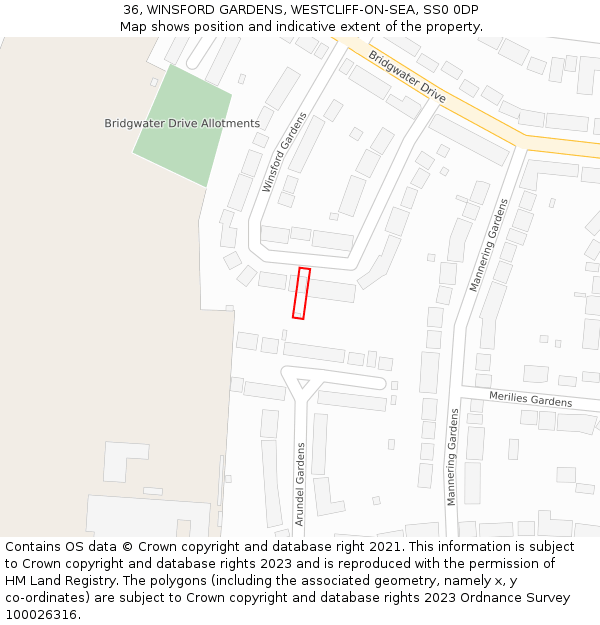 36, WINSFORD GARDENS, WESTCLIFF-ON-SEA, SS0 0DP: Location map and indicative extent of plot