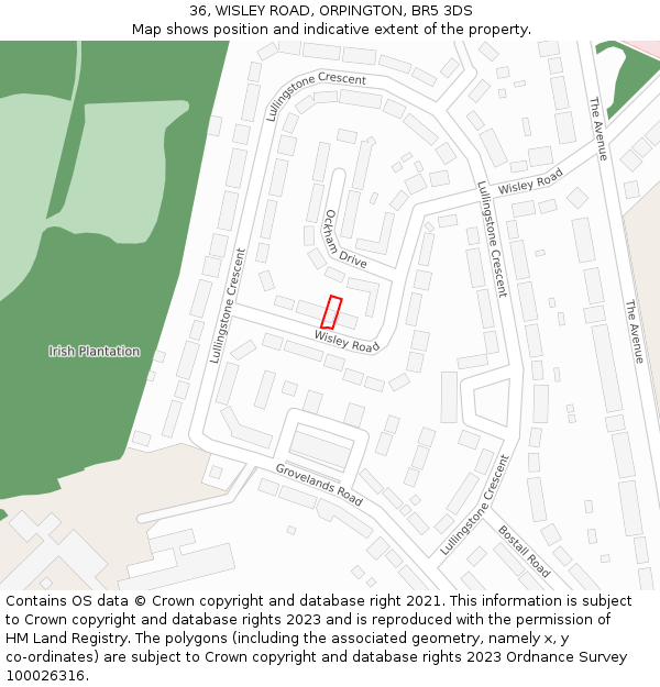 36, WISLEY ROAD, ORPINGTON, BR5 3DS: Location map and indicative extent of plot