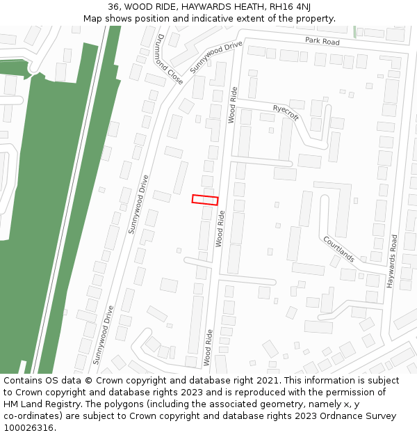 36, WOOD RIDE, HAYWARDS HEATH, RH16 4NJ: Location map and indicative extent of plot