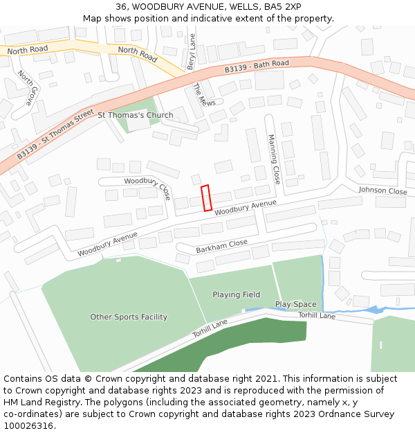 36, WOODBURY AVENUE, WELLS, BA5 2XP: Location map and indicative extent of plot
