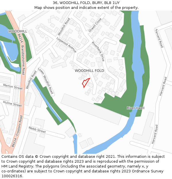 36, WOODHILL FOLD, BURY, BL8 1UY: Location map and indicative extent of plot