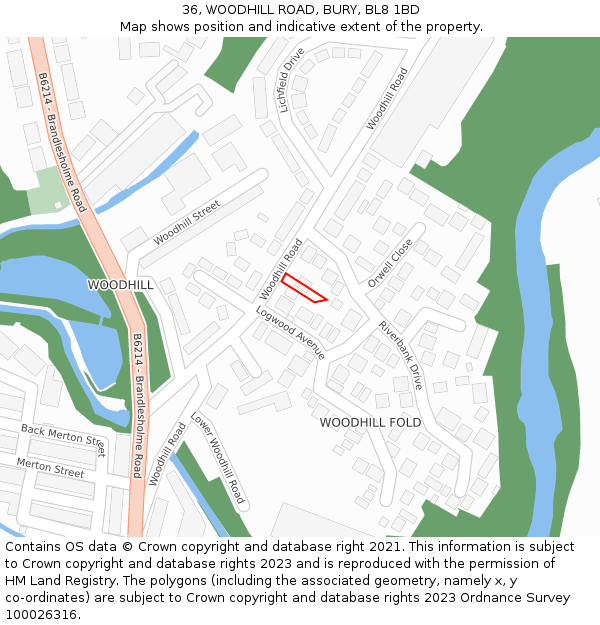 36, WOODHILL ROAD, BURY, BL8 1BD: Location map and indicative extent of plot