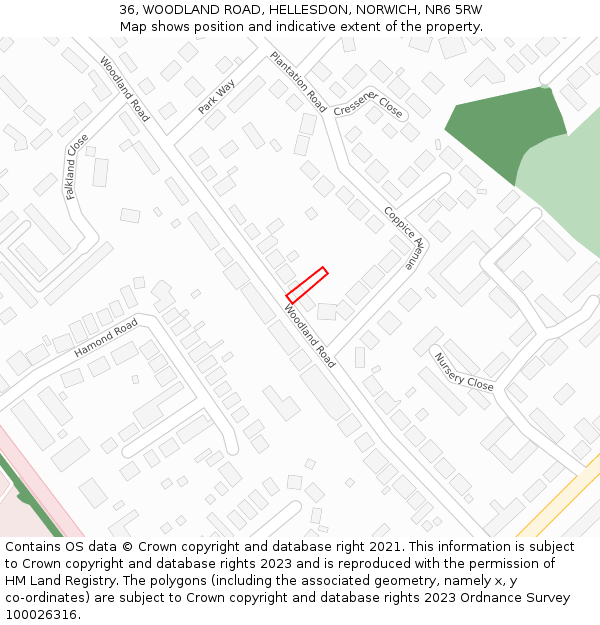 36, WOODLAND ROAD, HELLESDON, NORWICH, NR6 5RW: Location map and indicative extent of plot