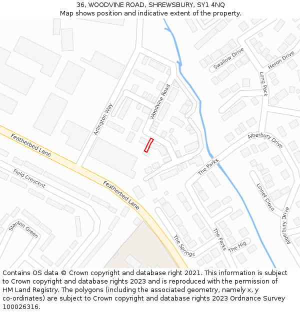 36, WOODVINE ROAD, SHREWSBURY, SY1 4NQ: Location map and indicative extent of plot