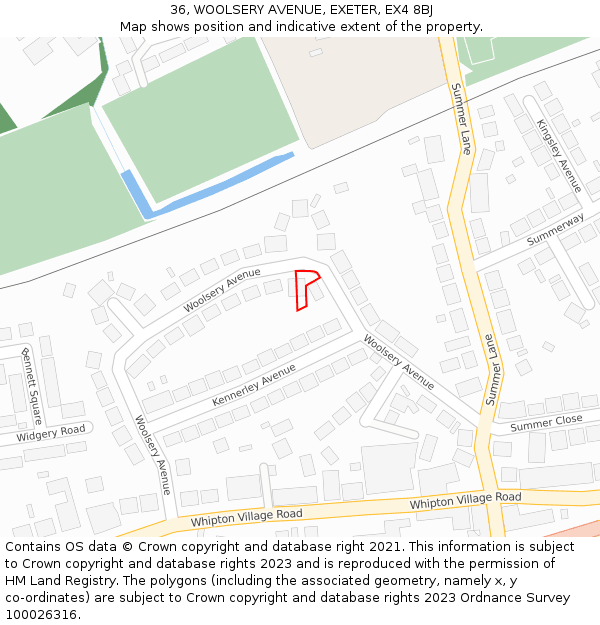 36, WOOLSERY AVENUE, EXETER, EX4 8BJ: Location map and indicative extent of plot