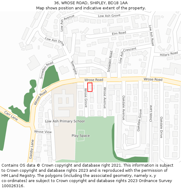 36, WROSE ROAD, SHIPLEY, BD18 1AA: Location map and indicative extent of plot