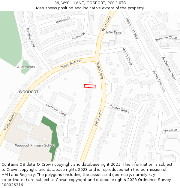 36, WYCH LANE, GOSPORT, PO13 0TD: Location map and indicative extent of plot