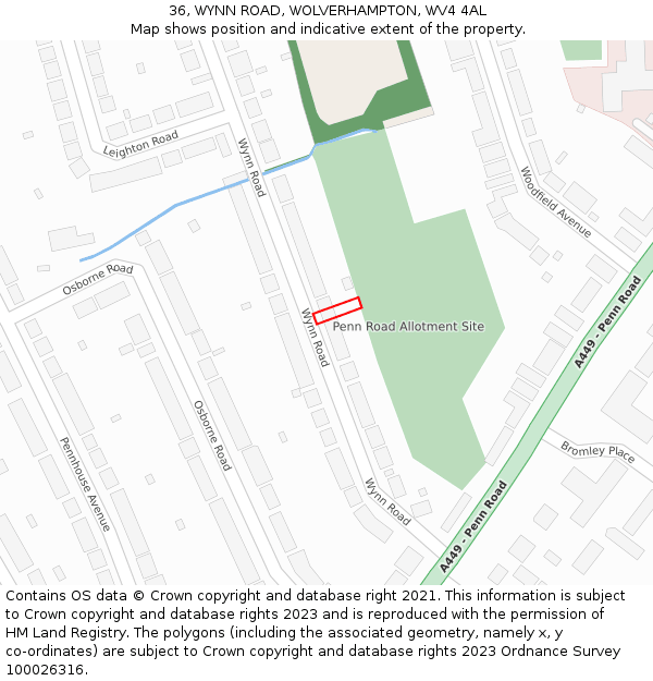 36, WYNN ROAD, WOLVERHAMPTON, WV4 4AL: Location map and indicative extent of plot
