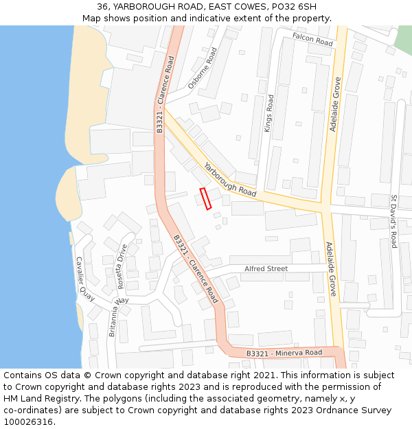 36, YARBOROUGH ROAD, EAST COWES, PO32 6SH: Location map and indicative extent of plot