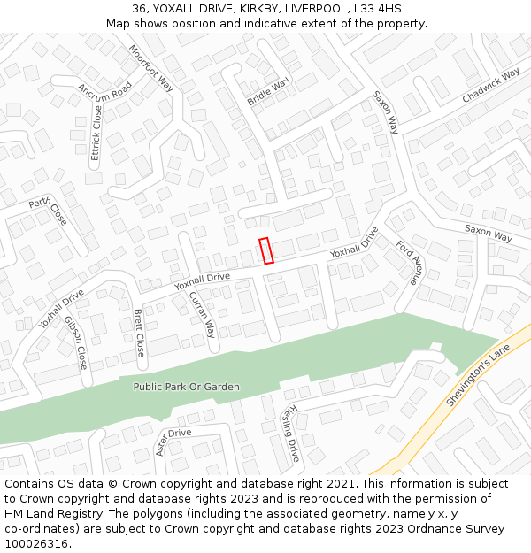 36, YOXALL DRIVE, KIRKBY, LIVERPOOL, L33 4HS: Location map and indicative extent of plot