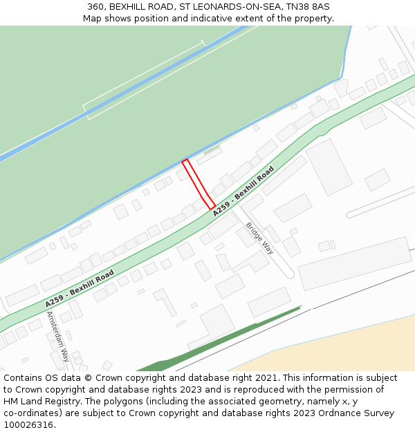 360, BEXHILL ROAD, ST LEONARDS-ON-SEA, TN38 8AS: Location map and indicative extent of plot