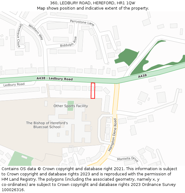 360, LEDBURY ROAD, HEREFORD, HR1 1QW: Location map and indicative extent of plot