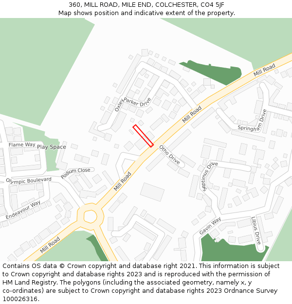360, MILL ROAD, MILE END, COLCHESTER, CO4 5JF: Location map and indicative extent of plot