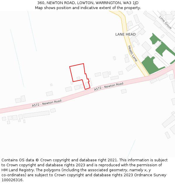 360, NEWTON ROAD, LOWTON, WARRINGTON, WA3 1JD: Location map and indicative extent of plot