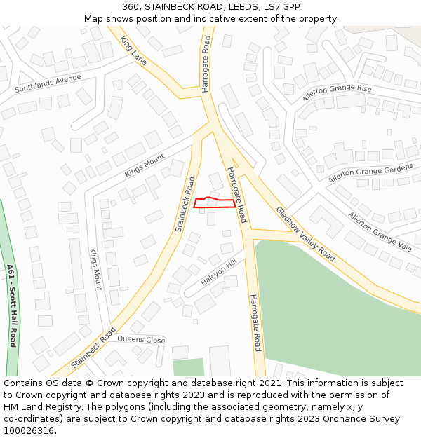 360, STAINBECK ROAD, LEEDS, LS7 3PP: Location map and indicative extent of plot
