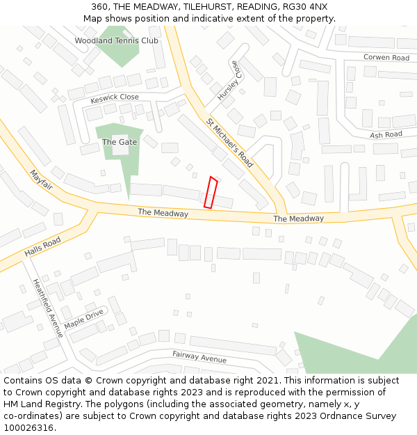 360, THE MEADWAY, TILEHURST, READING, RG30 4NX: Location map and indicative extent of plot