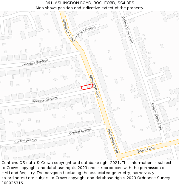 361, ASHINGDON ROAD, ROCHFORD, SS4 3BS: Location map and indicative extent of plot