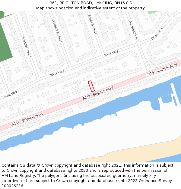 361, BRIGHTON ROAD, LANCING, BN15 8JS: Location map and indicative extent of plot