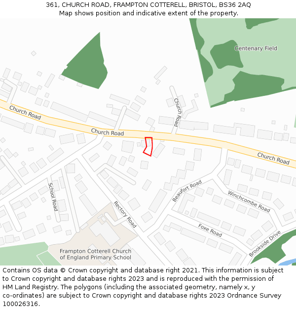 361, CHURCH ROAD, FRAMPTON COTTERELL, BRISTOL, BS36 2AQ: Location map and indicative extent of plot