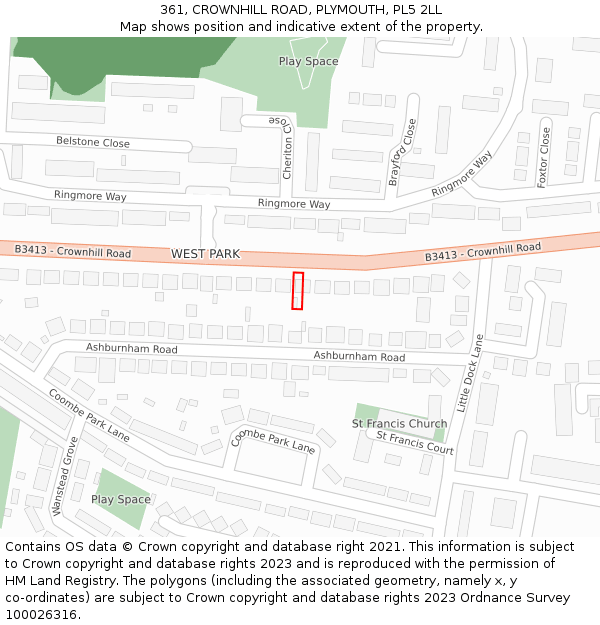 361, CROWNHILL ROAD, PLYMOUTH, PL5 2LL: Location map and indicative extent of plot